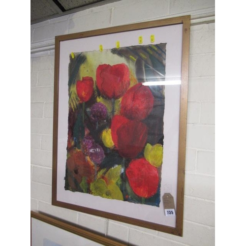 735 - FRAMED ACRYLIC PAINTING TULIPS BY JANET MOODIE