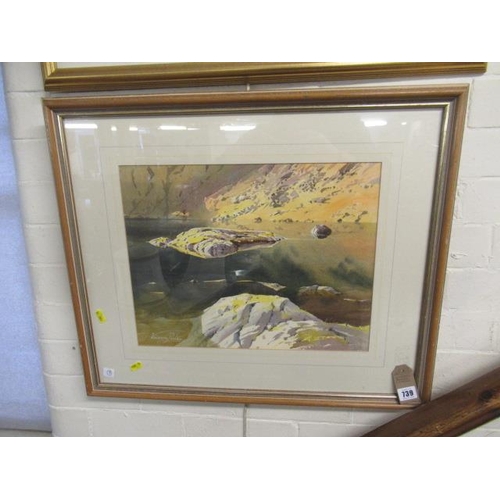 739 - FRAMED WATERCOLOUR ISLAND IN STICKLE TARN LANGDALE BY VIVIENNE POOLEY