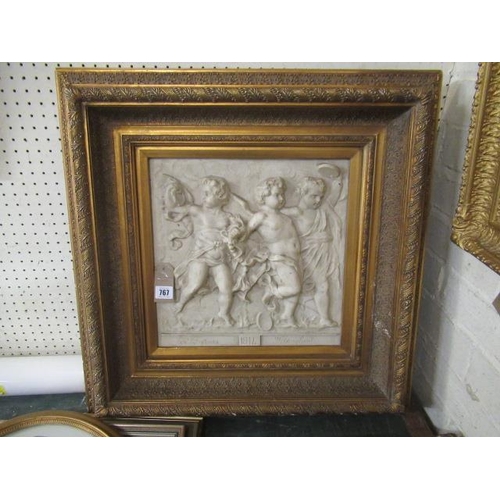 767 - LARGE GILT FRAMED PLAQUE