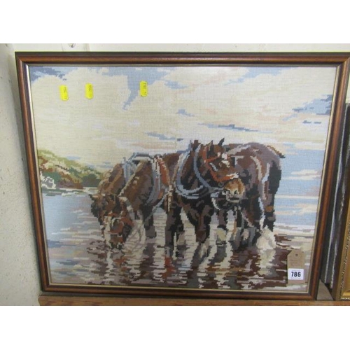 786 - FRAMED HORSE TAPESTRY