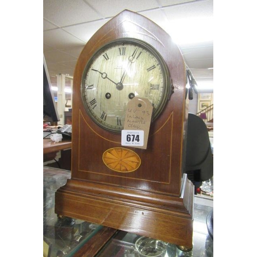 674 - MAHOGANY CASED MANTLE CLOCK