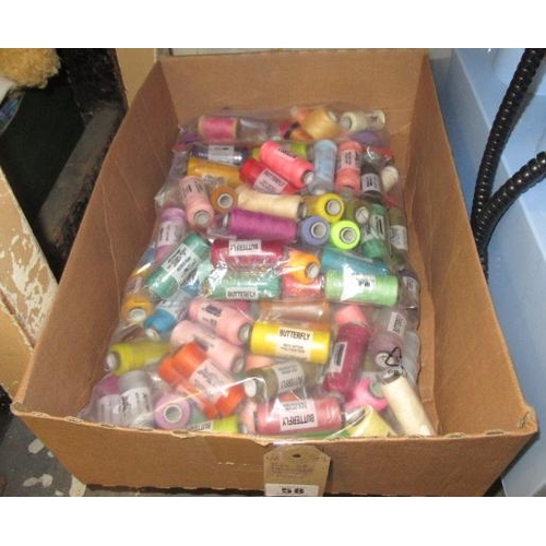 58 - BOX OF COLOURED SEWING REELS