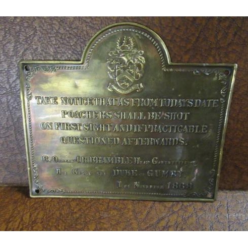 328 - BRASS DUKE OF GUMBY POACHERS SIGN