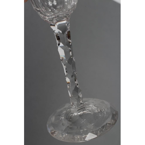 110 - A WINE GLASS, late 18th century, the round funnel bowl with pendant husk and foliate engraved rim, t... 