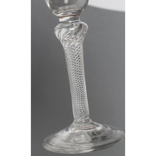 111 - A JACOBITE WINE GLASS, mid 18th century, the round funnel bowl wheel engraved with a rose on a knopp... 