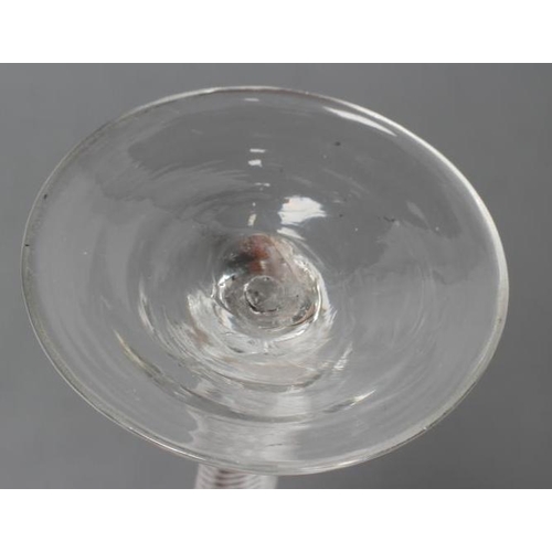 111 - A JACOBITE WINE GLASS, mid 18th century, the round funnel bowl wheel engraved with a rose on a knopp... 