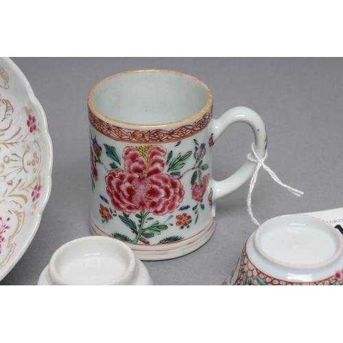 15 - A COLLECTION OF CHINESE PORCELAIN comprising a small mug painted in famille rose enamels with peony ... 