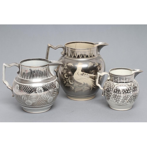 27 - A DOCUMENTARY DRABWARE JUG, 1813, of baluster form, painted in silver lustre with a heart panel insc... 