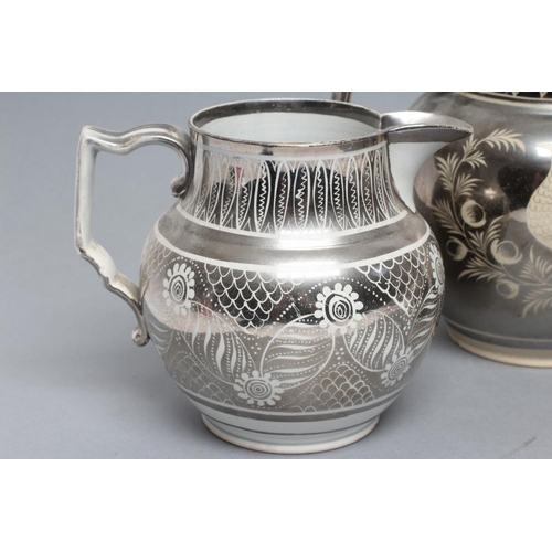 27 - A DOCUMENTARY DRABWARE JUG, 1813, of baluster form, painted in silver lustre with a heart panel insc... 