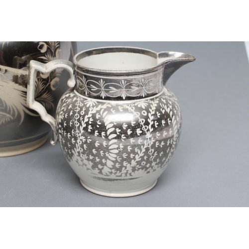 27 - A DOCUMENTARY DRABWARE JUG, 1813, of baluster form, painted in silver lustre with a heart panel insc... 