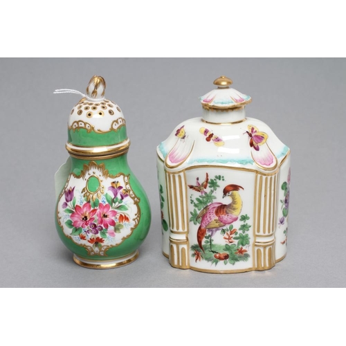 36 - A FRENCH PORCELAIN CASTOR, later 19th century, of baluster form with screw-off cover, painted in pol... 