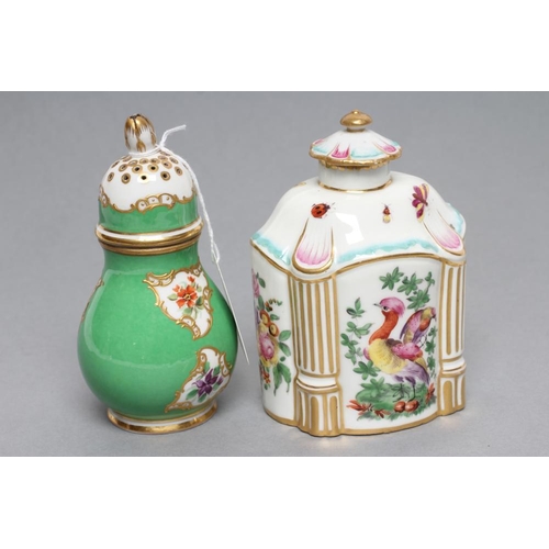 36 - A FRENCH PORCELAIN CASTOR, later 19th century, of baluster form with screw-off cover, painted in pol... 