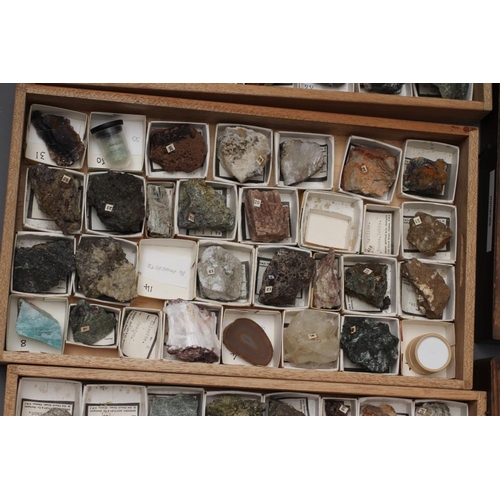 369 - A LARGE COLLECTION OF GEOLOGICAL AND GEMOLOGICAL SPECIMENS comprising three boxes, one with four inn... 