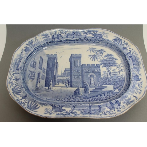 39 - A SPODE EARTHENWARE CARAMANIAN MEAT PLATE, early 19th century, of lobed canted oblong form and print... 