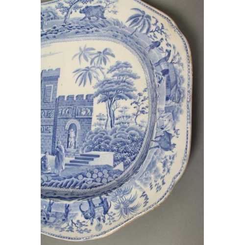 39 - A SPODE EARTHENWARE CARAMANIAN MEAT PLATE, early 19th century, of lobed canted oblong form and print... 