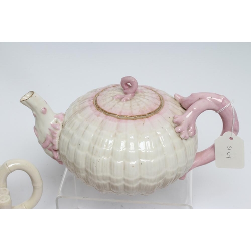 42 - A VICTORIAN FIRST PERIOD BELLEEK PORCELAIN NAUTILUS TEA SERVICE with shaded pink rims, comprising si... 