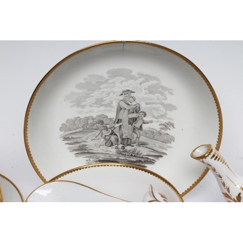 43 - A SPODE PORCELAIN PART TEA AND COFFEE SERVICE, c.1800, bat printed with pattern No.1922, with figure... 