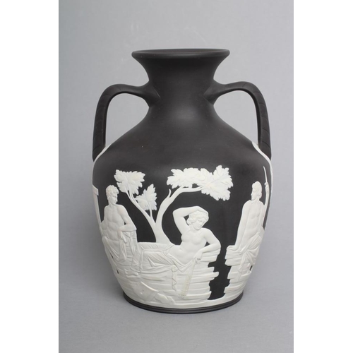 51 - A WEDGWOOD BLACK JASPER PORTLAND VASE, modern, with Phrygian cap figure to base, impressed 95/91(KD)... 