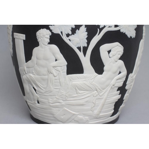 51 - A WEDGWOOD BLACK JASPER PORTLAND VASE, modern, with Phrygian cap figure to base, impressed 95/91(KD)... 