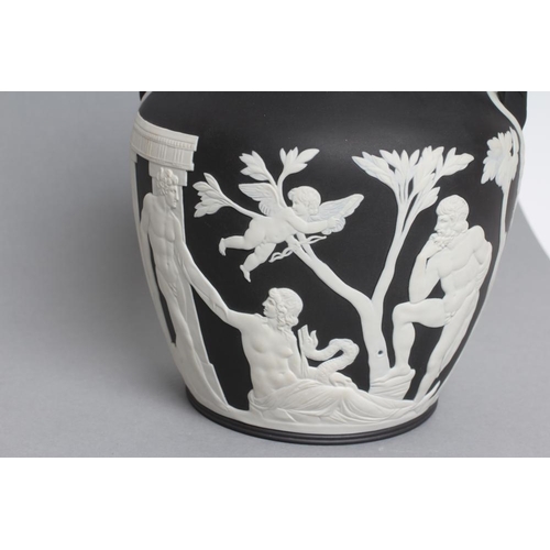 51 - A WEDGWOOD BLACK JASPER PORTLAND VASE, modern, with Phrygian cap figure to base, impressed 95/91(KD)... 