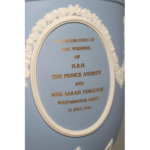 53 - A WEDGWOOD BLUE JASPER ROYAL WEDDING COLLECTION VASE AND COVER, 1986, to commemorate the Wedding of ... 