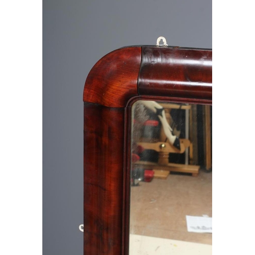 675 - A VICTORIAN MAHOGANY OVERMANTEL MIRROR, the oblong plate within a wide cushion surround, on moulded ... 