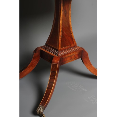 676 - A REGENCY STYLE FOLDING CARD TABLE, modern, of D form with rosewood banding and stringing, the swive... 