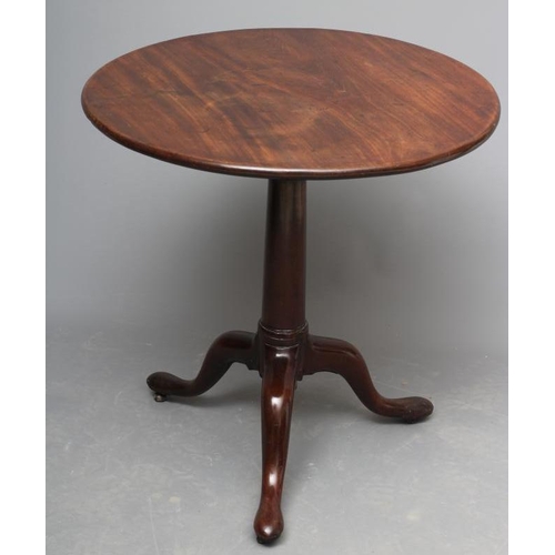 678 - A GEORGIAN MAHOGANY TRIPOD TABLE, third quarter 18th century, the circular tilt top on turned gun ba... 