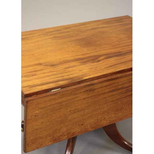 681 - A WILLIAM IV MAHOGANY PEMBROKE TABLE, the oblong top on frieze with drawer at either end, turned bra... 