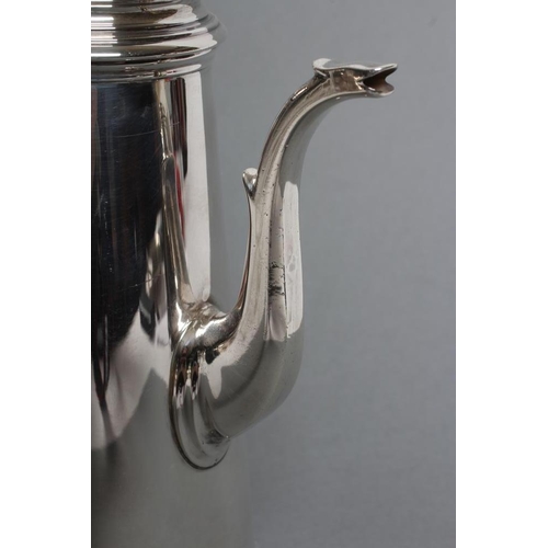 119 - A QUEEN ANNE STYLE SILVER HOT WATER JUG, maker A. Haviland-Nye, London 1969, of plain tapering cylin... 