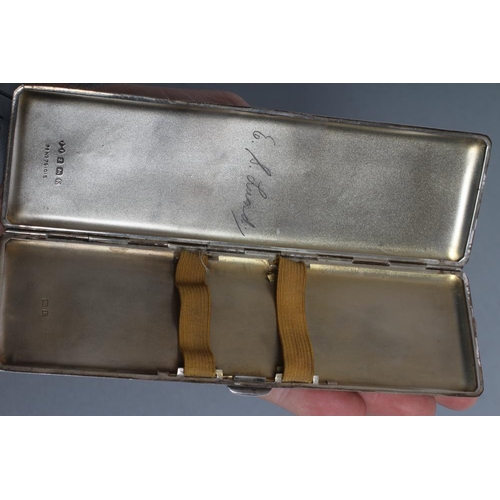 128 - AN ART DECO SILVER DOUBLE CIGARETTE CASE, maker Frederick Field, Birmingham 1934, of plain oblong fo... 