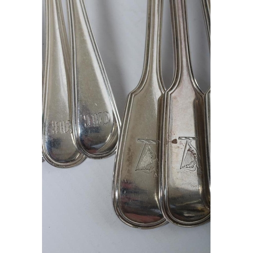 148 - A SET OF FOUR VICTORIAN SILVER TABLESPOONS, maker's mark GA, London 1855, in fiddle and thread patte... 