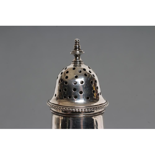 155 - A GEORGE III VASE SHAPED SILVER MUFFINEER, maker Robert Hennell, London 1787, with applied bead bord... 