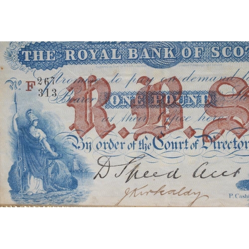 166 - A ROYAL BANK OF SCOTLAND £1 NOTE, 28th August 1922, serial No.F267/313, D. Speed and J. Kirkaldy, 4 ... 