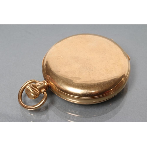 176 - AN 18CT GOLD TOP WIND POCKET WATCH, the white enamel dial with black Roman numerals enclosing subsid... 