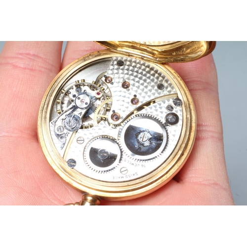 176 - AN 18CT GOLD TOP WIND POCKET WATCH, the white enamel dial with black Roman numerals enclosing subsid... 