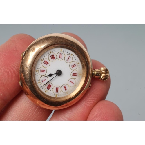 183 - A LATE VICTORIAN LADY'S TOP WIND FOB WATCH, the white dial with red Roman numerals in a plain case w... 