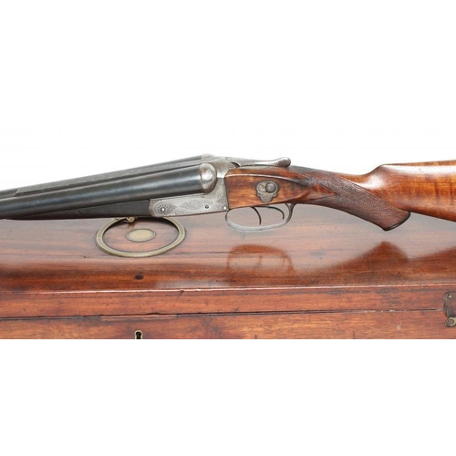 364 - A HUNTER & SONS SIDE BY SIDE 12 BORE SHOTGUN converted from a large bore rifle, the 28 1/4