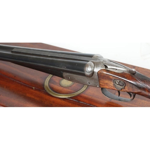 364 - A HUNTER & SONS SIDE BY SIDE 12 BORE SHOTGUN converted from a large bore rifle, the 28 1/4