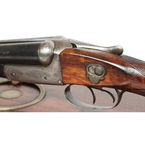 364 - A HUNTER & SONS SIDE BY SIDE 12 BORE SHOTGUN converted from a large bore rifle, the 28 1/4