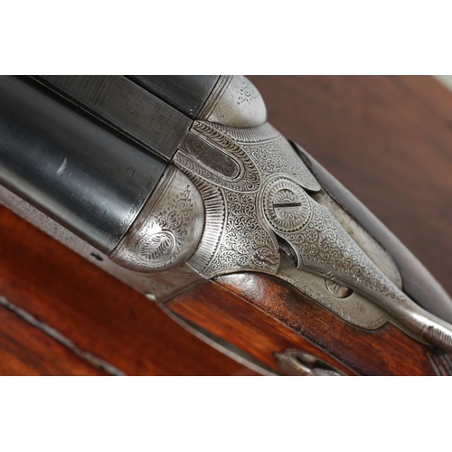 364 - A HUNTER & SONS SIDE BY SIDE 12 BORE SHOTGUN converted from a large bore rifle, the 28 1/4