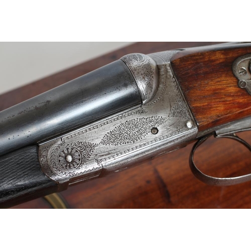 364 - A HUNTER & SONS SIDE BY SIDE 12 BORE SHOTGUN converted from a large bore rifle, the 28 1/4