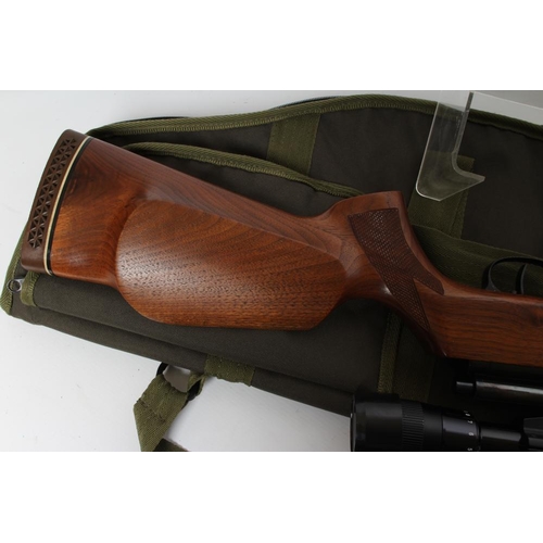 367 - A FALCON FN19 PCP .22 AIR RIFLE, with supressor, wood stock and nikkon scope, 44 1/2