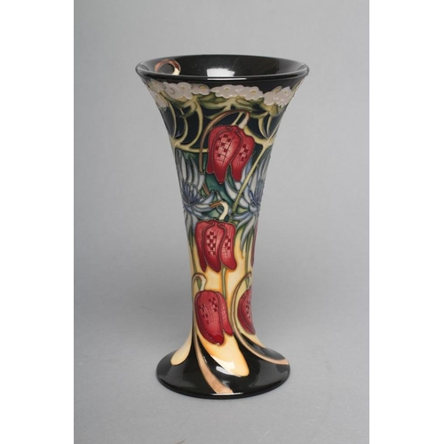 67A - A MOORCROFT POTTERY 'DEBDEN' PATTERN TRUMPET VASE, 2010, tubelined and painted with fritillary, desi... 