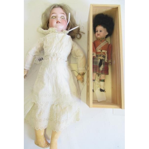 104 - Two bisque socket head dolls, comprising one Heinrich Handwerck Simon & Halbig with brown glass slee... 