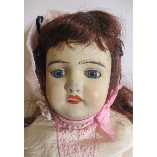 111 - A rare J. Roger Gault Plastolite socket head doll, with blue glass fixed eyes, closed mouth, brown w... 