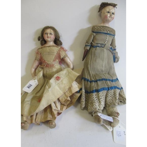 112 - Two Victorian wax shoulder head dolls, comprising a 16 1/2