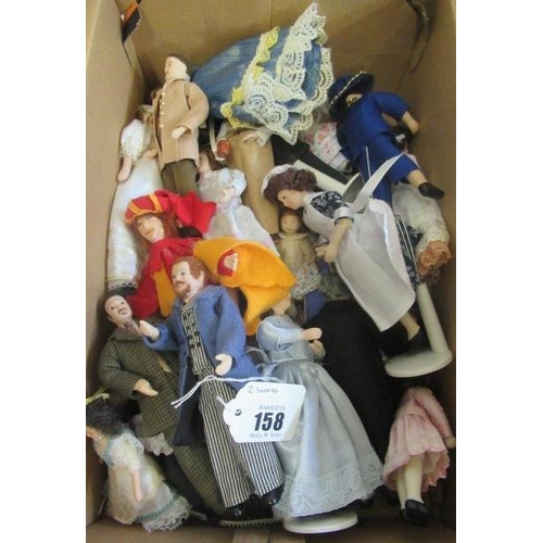 158 - Two boxes of doll's house dolls, all modern and well dressed in period costume including owners and ... 