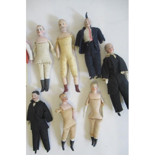 183 - Fifteen bisque shoulder head miniature male dolls, all with moulded and painted features, bisque low... 