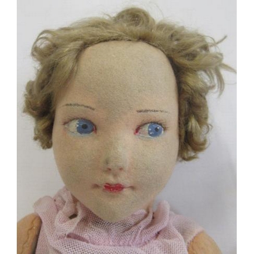 193 - A large Norah Welling girl doll, of jointed felt construction, with painted sideways glancing eyes, ... 